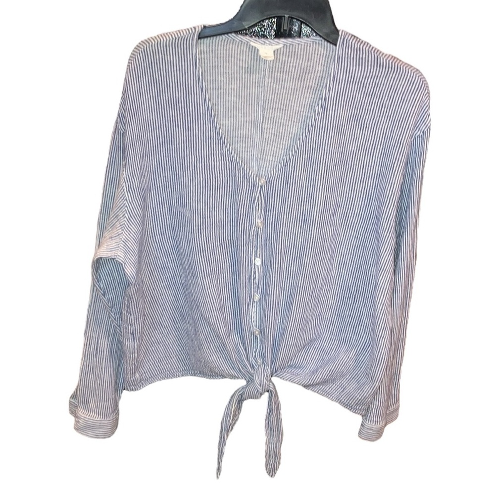 Caslon Crop Top Linen Cotton Tie Closure Button Down from Vneck Size 1X